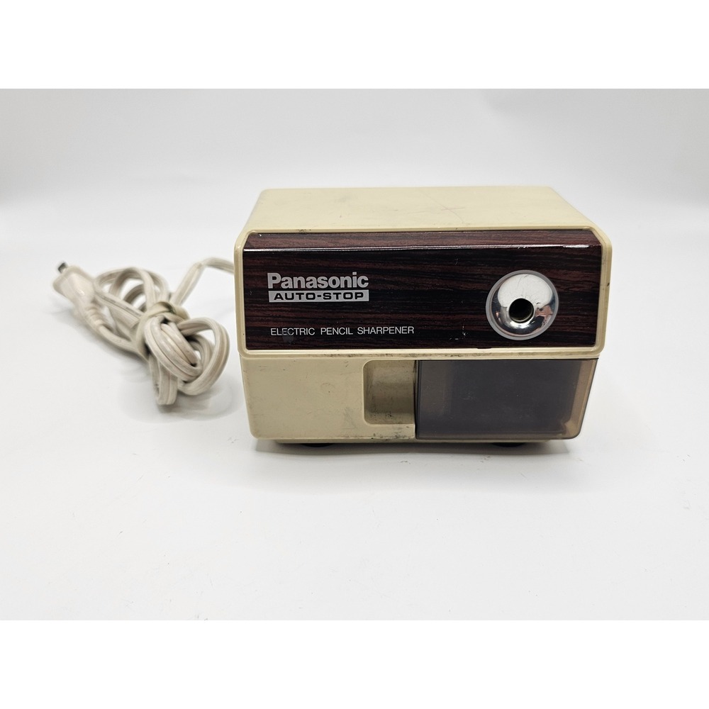 Panasonic Auto-Stop Electric Pencil Sharpener KP-110 Vintage Wood Grain Japan